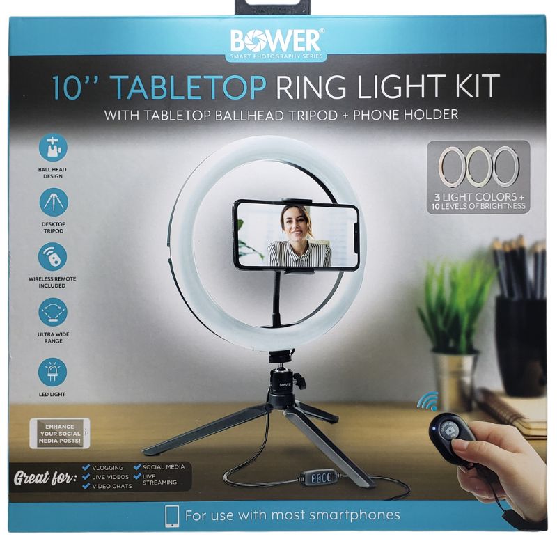 WATRL10 - SELFIE RING LIGHT 10IN TRIPOD+PH HOLDER W/3 LIGHT COLOUR AND REMOTE